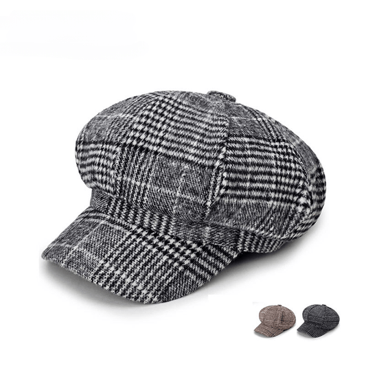 Classic Plaid Pattern Beret Lightweight Newsboy Hat Vintage