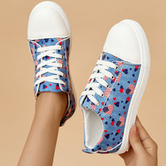 Heart Flag Canvas Shoes Women's Casual Lace Up Sneakers Lightweight