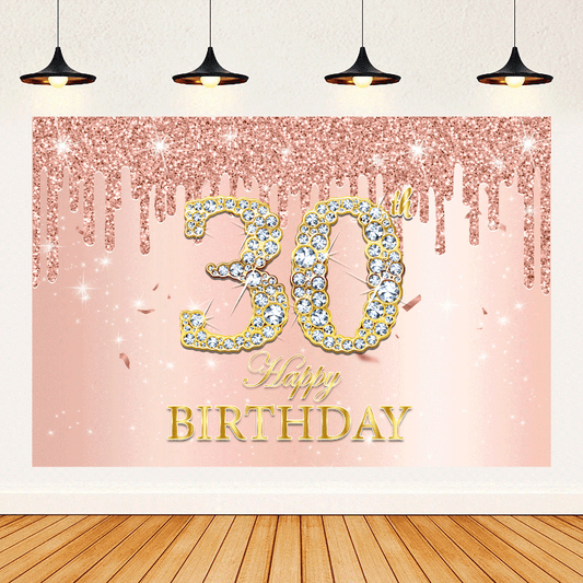 Sparkling Pink Rose Birthday Party Backdrop for Girls' 30th-70th Birthdays