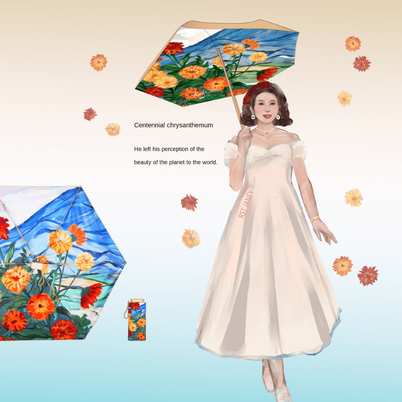 Portable Floral Sunshade Umbrella Rain Or Shine Dual-use Umbrella