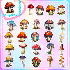 50pcs Mushroom Waterproof Stickers for Car Laptop Phone DIY