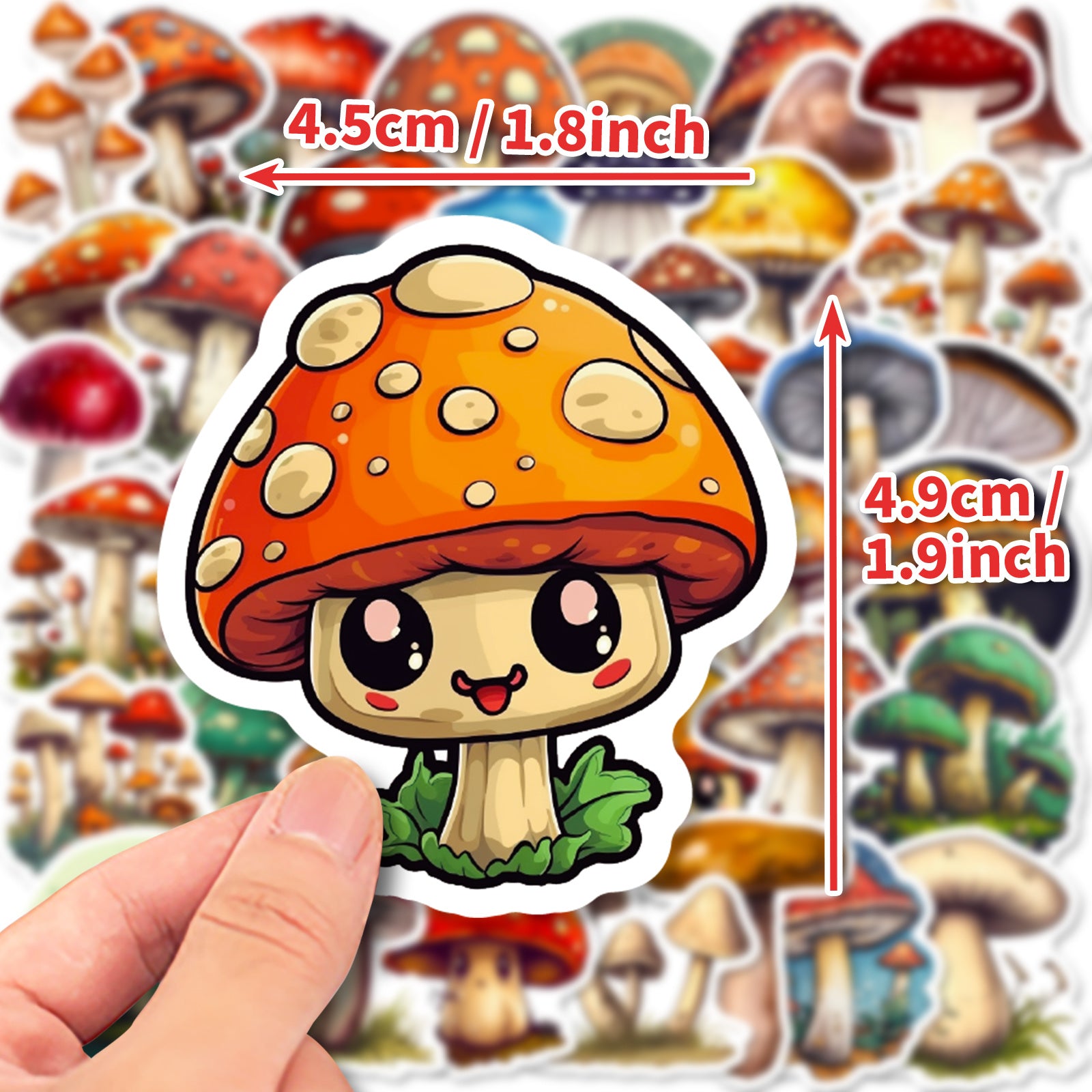 50pcs Mushroom Waterproof Stickers for Car Laptop Phone DIY