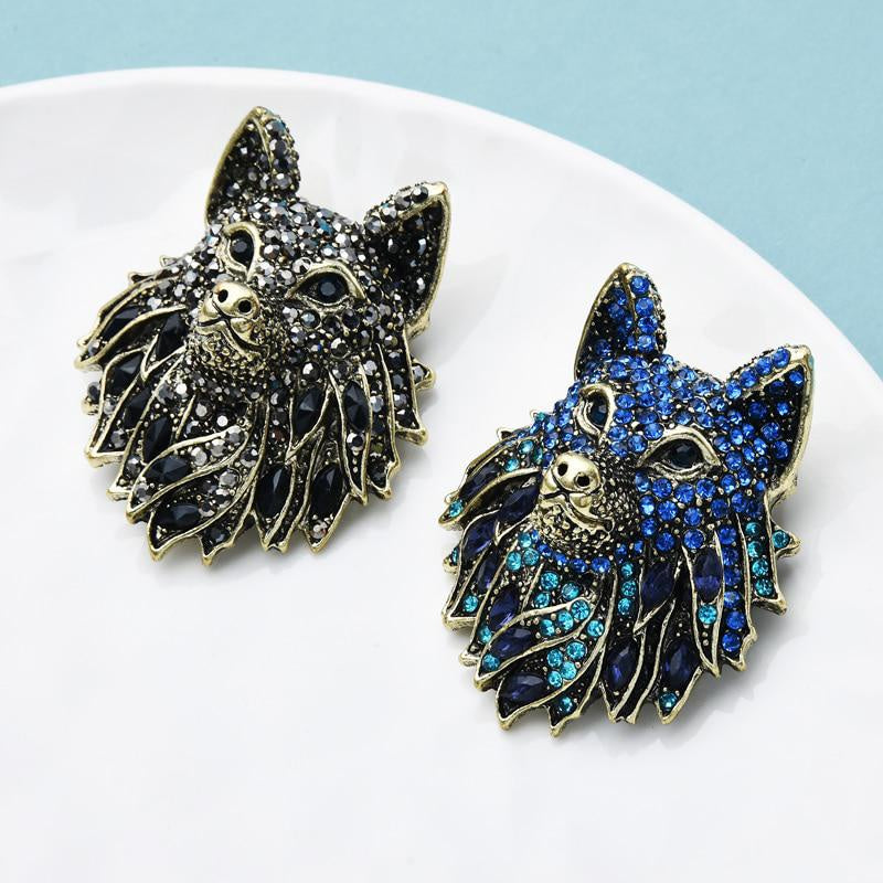 Rhinestone Wolf Brooch Pin Jewelry for Women Men