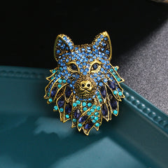 Rhinestone Wolf Brooch Pin Jewelry for Women Men