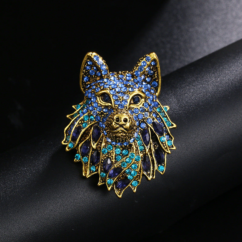 Rhinestone Wolf Brooch Pin Jewelry for Women Men