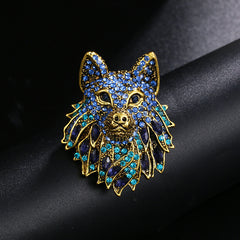 Rhinestone Wolf Brooch Pin Jewelry for Women Men