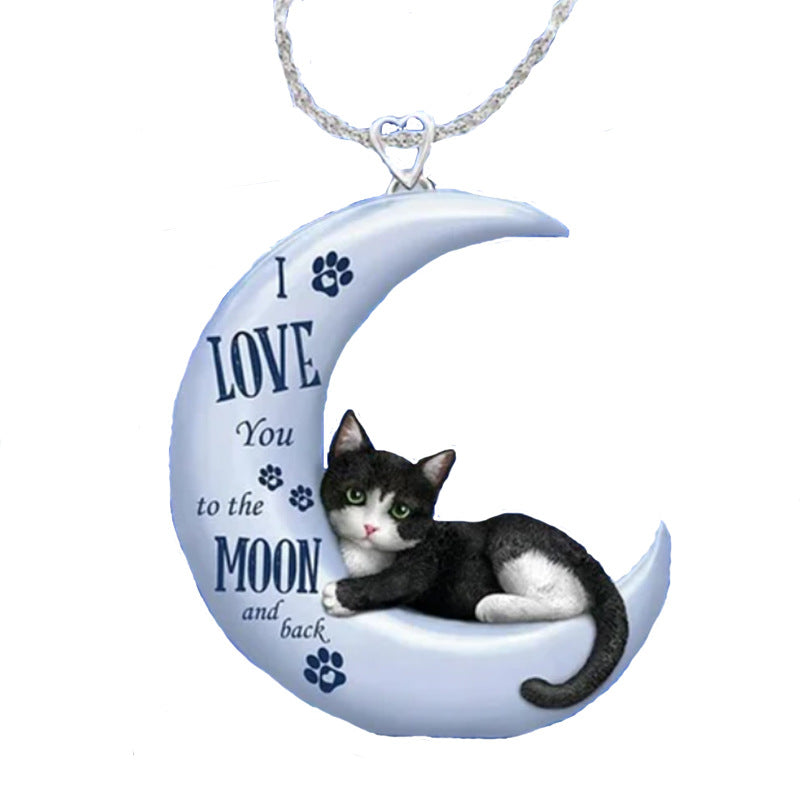 Cartoon Moon Cat Pendant Necklace Gift For Girls