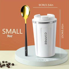 Stainless Steel Travel Coffee Mug with Lid and Spoon