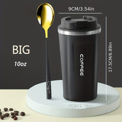 Stainless Steel Travel Coffee Mug with Lid and Spoon