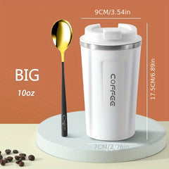 Stainless Steel Travel Coffee Mug with Lid and Spoon