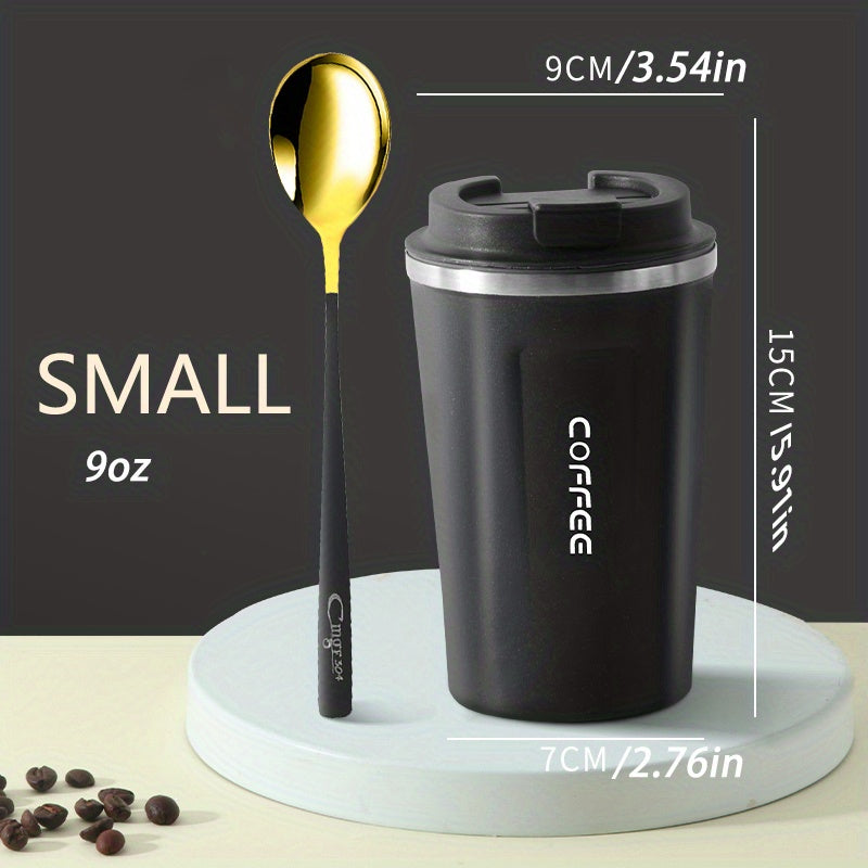 Stainless Steel Travel Coffee Mug with Lid and Spoon