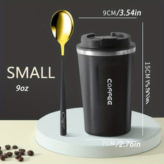 Stainless Steel Travel Coffee Mug with Lid and Spoon