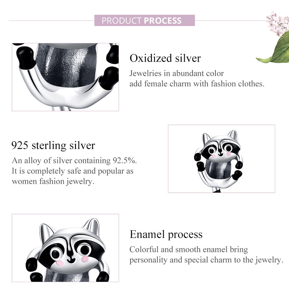S925 Sterling Silver Animal Giraffe Raccoon Dog Bone Beads