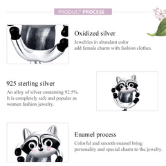 S925 Sterling Silver Animal Giraffe Raccoon Dog Bone Beads