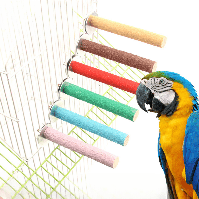 Wooden Bird Cage Perch Stand with Chew Toys for Parrots