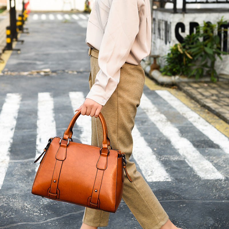 Retro Style Vegan Leather Tote Bag Crossbody Satchel Purse