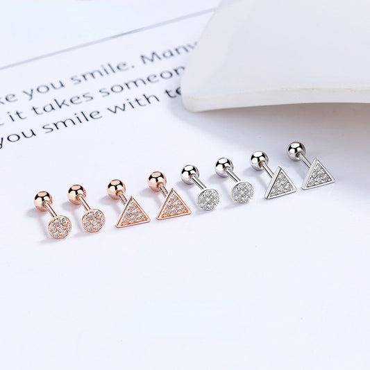 S925 Silver Zircon Circular Triangle Earrings For Girls