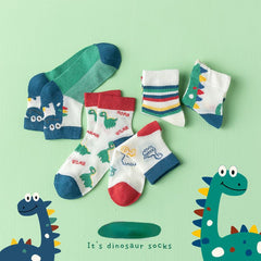 5 Pairs Boys Kids Dinosaur Pattern Mesh Socks
