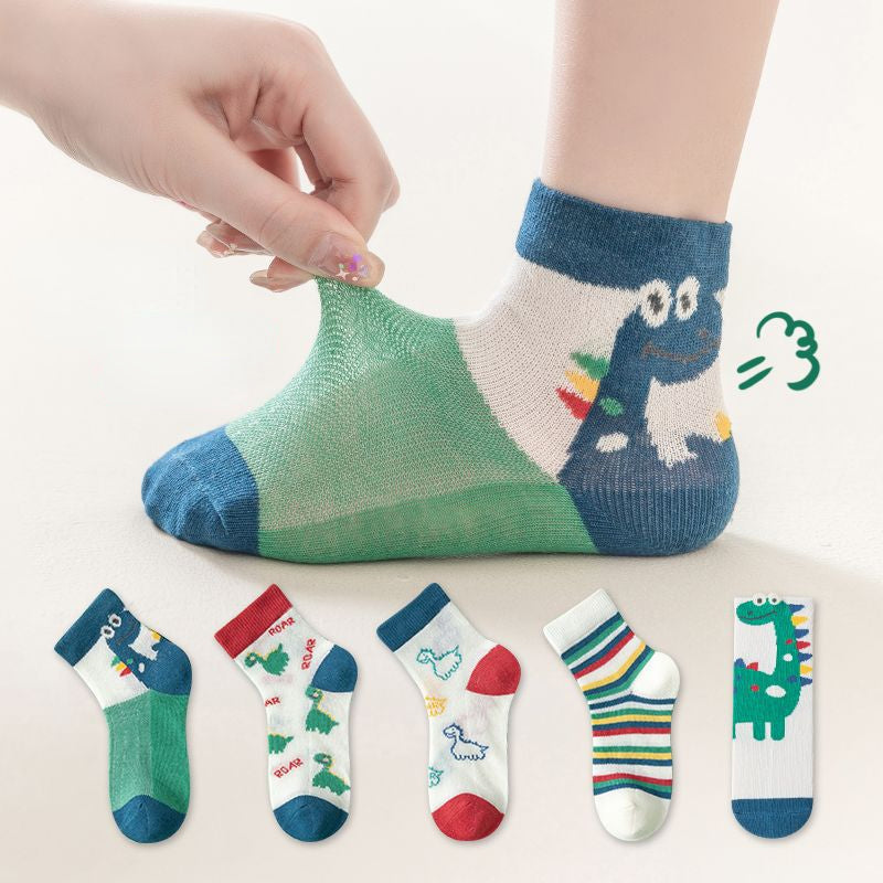 5 Pairs Boys Kids Dinosaur Pattern Mesh Socks