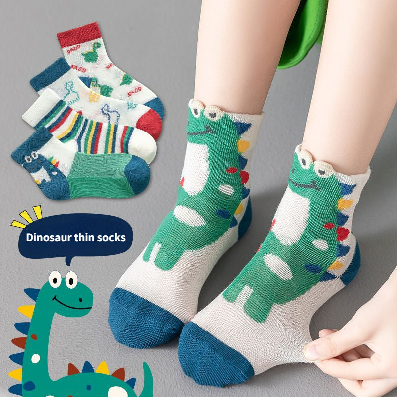 5 Pairs Boys Kids Dinosaur Pattern Mesh Socks