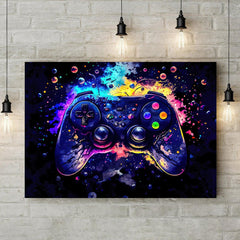 Neon Light Game Controller Canvas Wall Art
