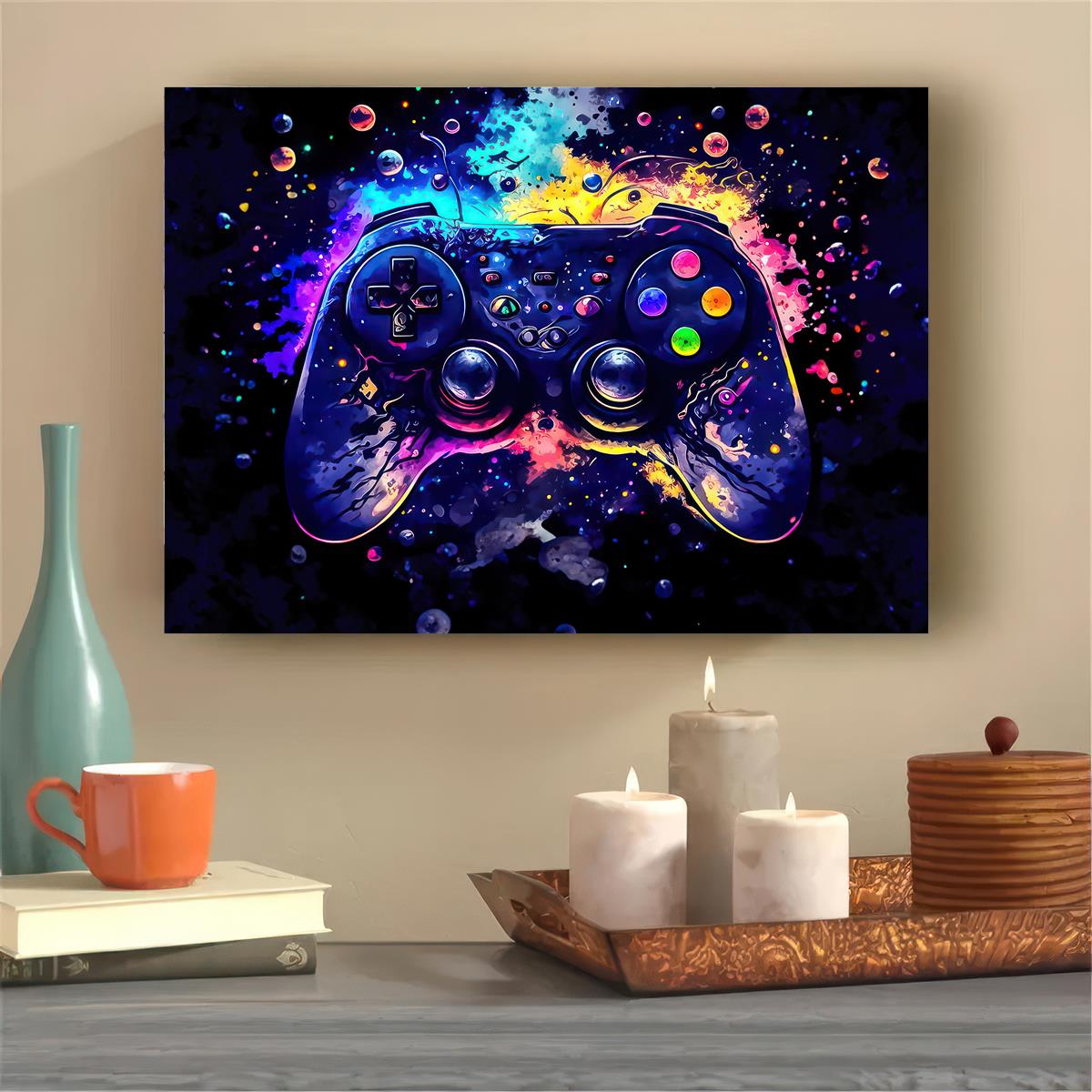 Neon Light Game Controller Canvas Wall Art