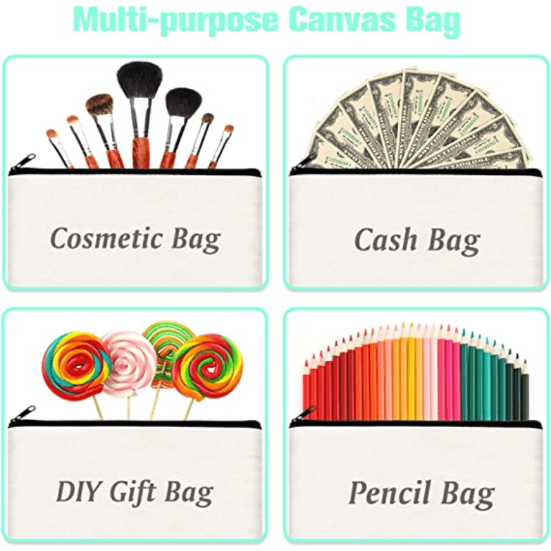 Canvas Pouch with Zipper DIY Craft Blank Bags for Travel