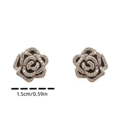 Silvery Needle Set Camellia Stud Earrings