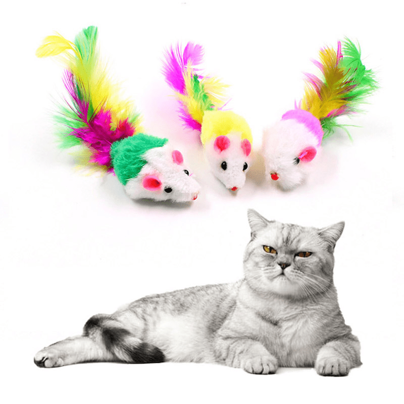 Interactive Cat Toy Feather Tail Plush Mouse Shape Kitten Play Dental Health
