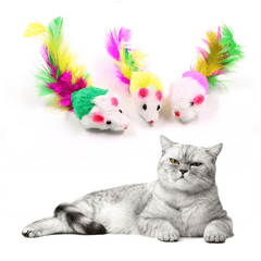 Interactive Cat Toy Feather Tail Plush Mouse Shape Kitten Play Dental Health