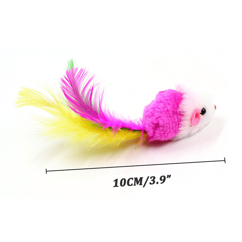 Interactive Cat Toy Feather Tail Plush Mouse Shape Kitten Play Dental Health