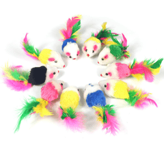 Interactive Cat Toy Feather Tail Plush Mouse Shape Kitten Play Dental Health