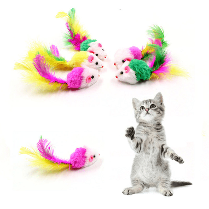 Interactive Cat Toy Feather Tail Plush Mouse Shape Kitten Play Dental Health