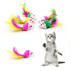 Interactive Cat Toy Feather Tail Plush Mouse Shape Kitten Play Dental Health