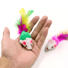 Interactive Cat Toy Feather Tail Plush Mouse Shape Kitten Play Dental Health