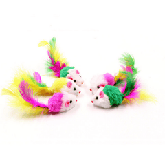Interactive Cat Toy Feather Tail Plush Mouse Shape Kitten Play Dental Health