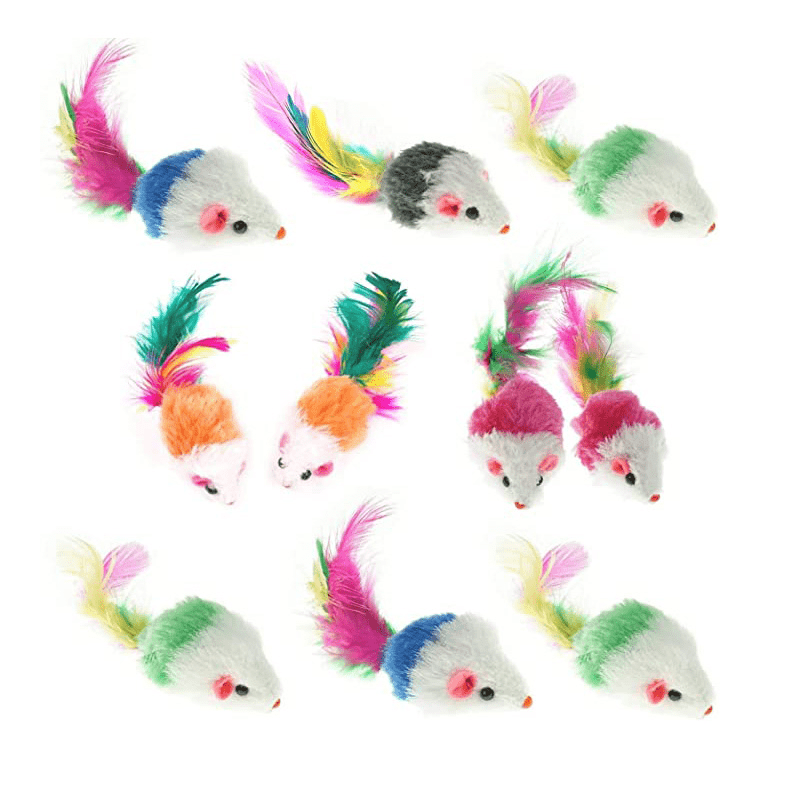 Interactive Cat Toy Feather Tail Plush Mouse Shape Kitten Play Dental Health
