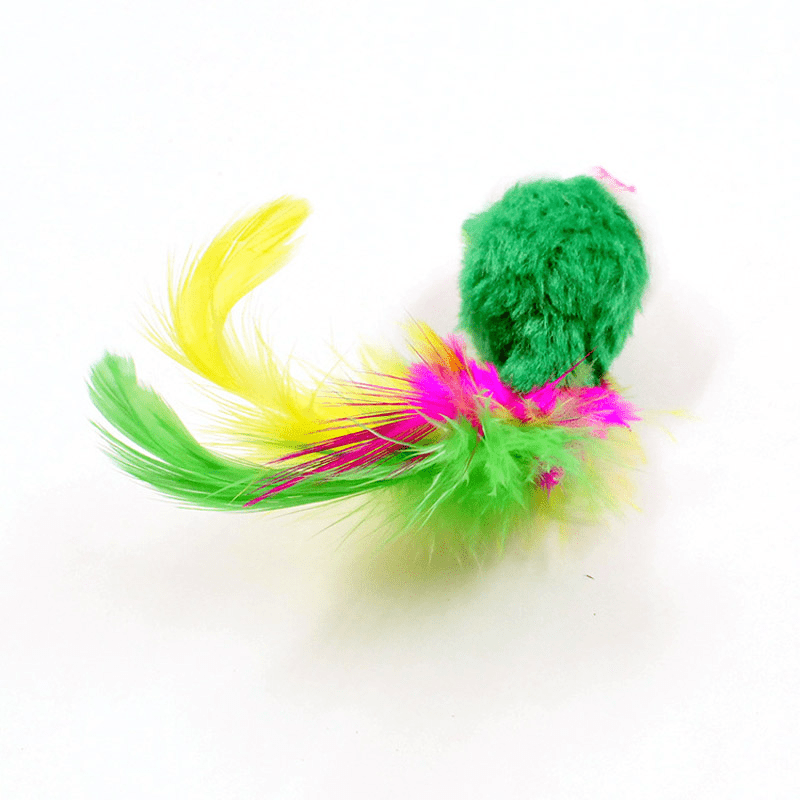 Interactive Cat Toy Feather Tail Plush Mouse Shape Kitten Play Dental Health