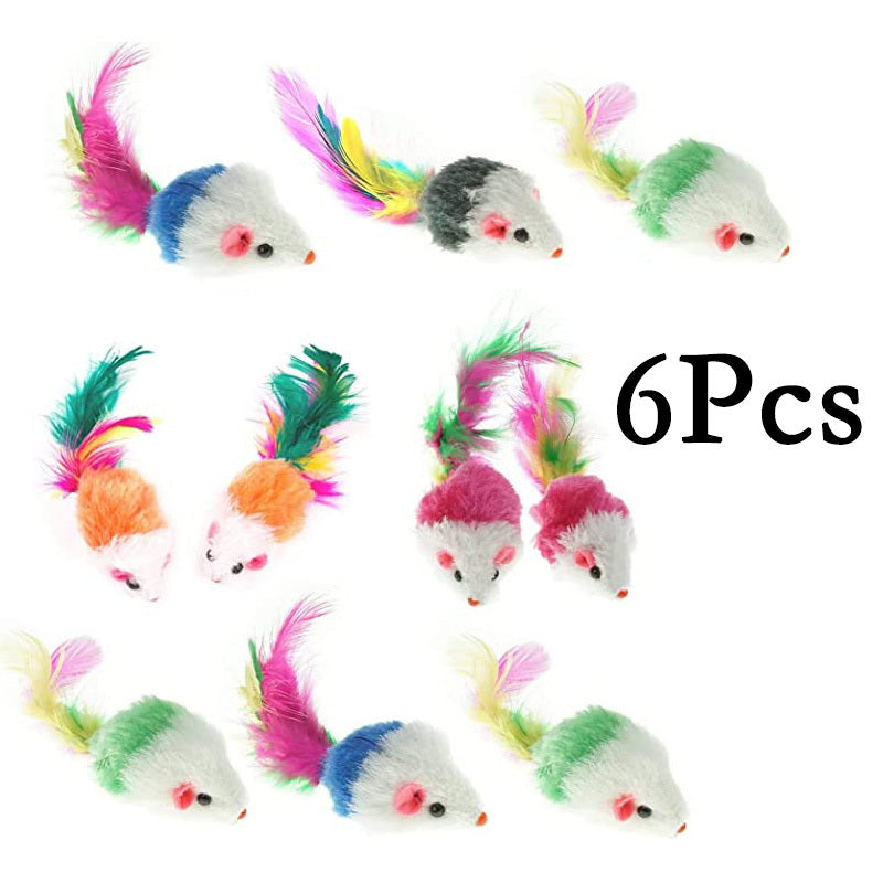 Interactive Cat Toy Feather Tail Plush Mouse Shape Kitten Play Dental Health