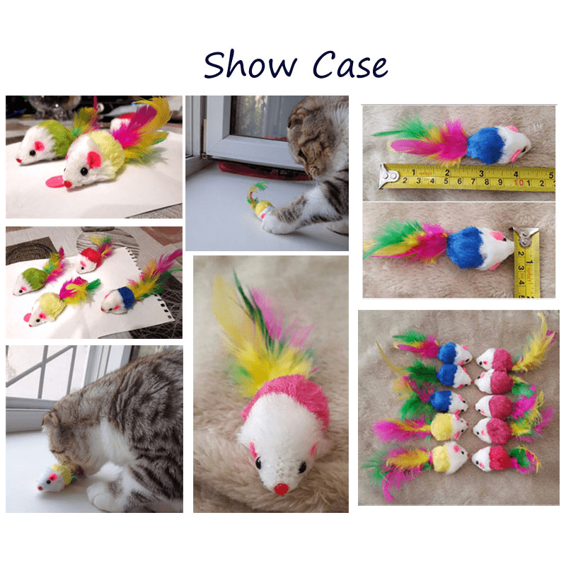 Interactive Cat Toy Feather Tail Plush Mouse Shape Kitten Play Dental Health