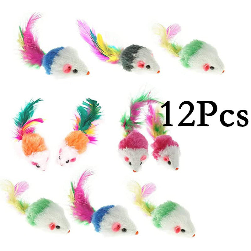 Interactive Cat Toy Feather Tail Plush Mouse Shape Kitten Play Dental Health