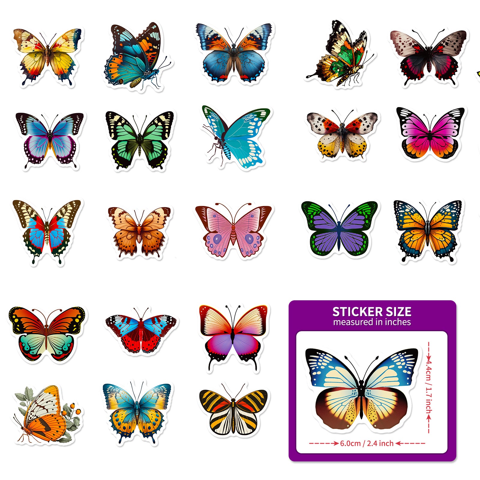 50pcs Colorful Butterfly Creative Stickers DIY for Car