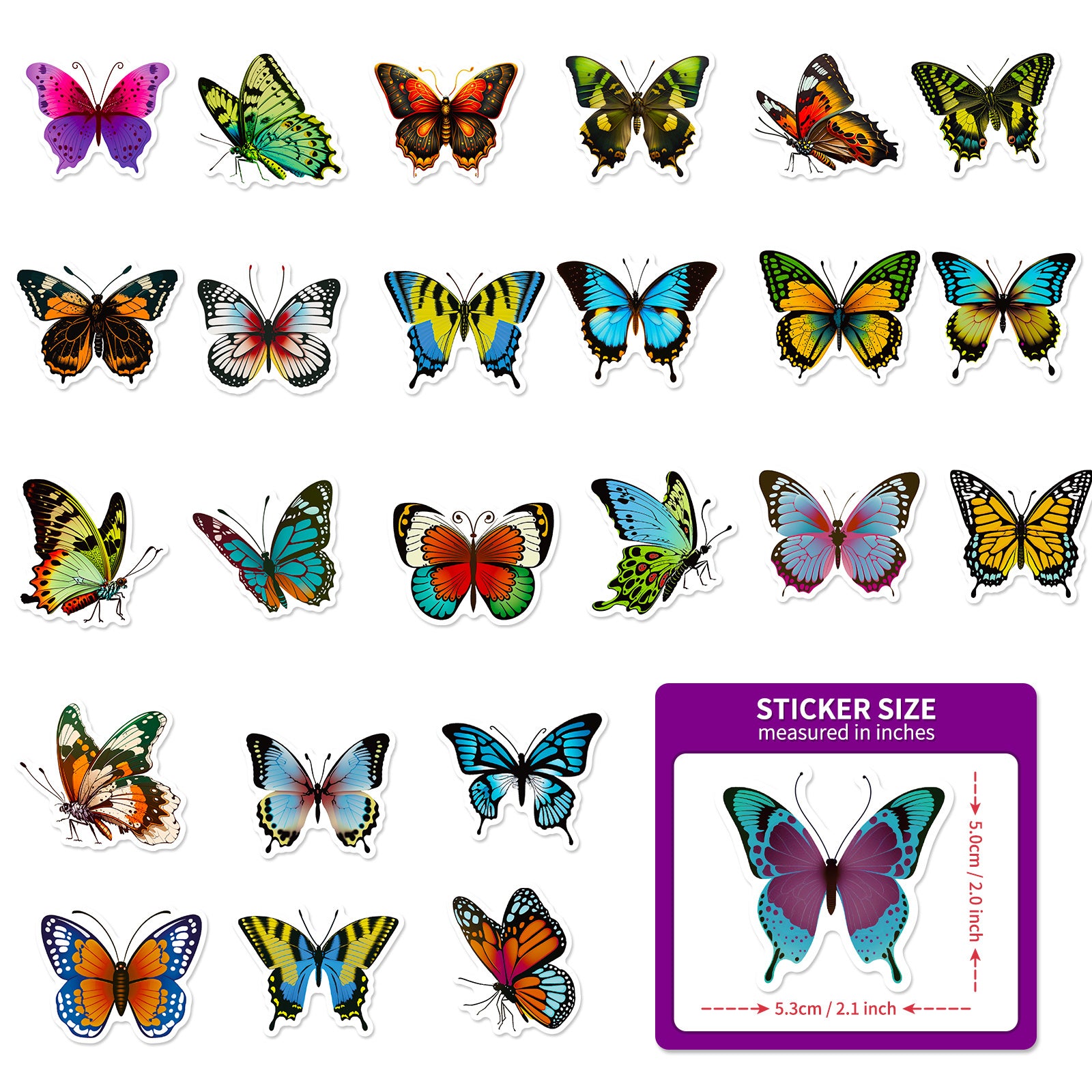 50pcs Colorful Butterfly Creative Stickers DIY for Car