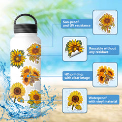 50pcs Sunflower Waterproof Stickers for Car Laptop Phone Luggage Water Bottle