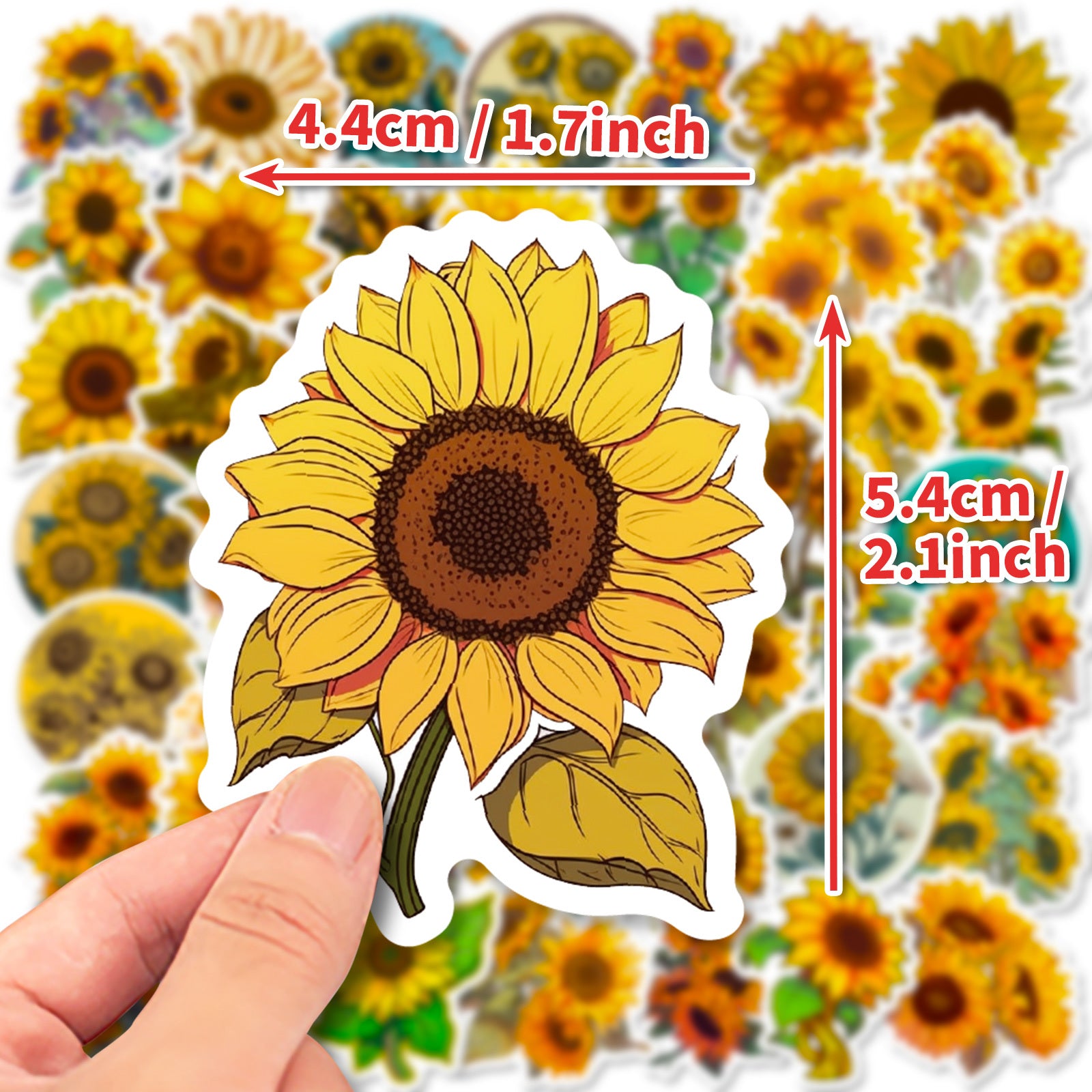 50pcs Sunflower Waterproof Stickers for Car Laptop Phone Luggage Water Bottle