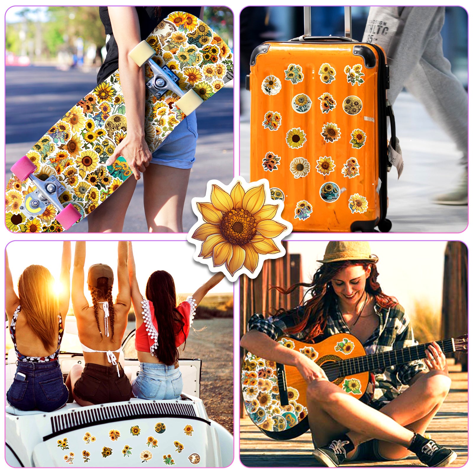 50pcs Sunflower Waterproof Stickers for Car Laptop Phone Luggage Water Bottle