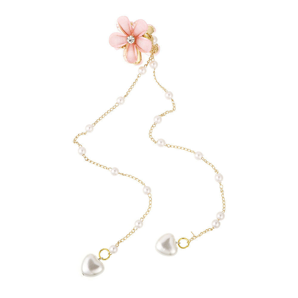 Sweet Jelly Flower Hair Clip With Chain Faux Pearl Tassel Hair Claw