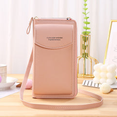 Solid Long Wallet Phone Storage Crossbody Bag Faux Leather Purse