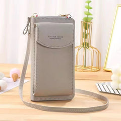 Solid Long Wallet Phone Storage Crossbody Bag Faux Leather Purse