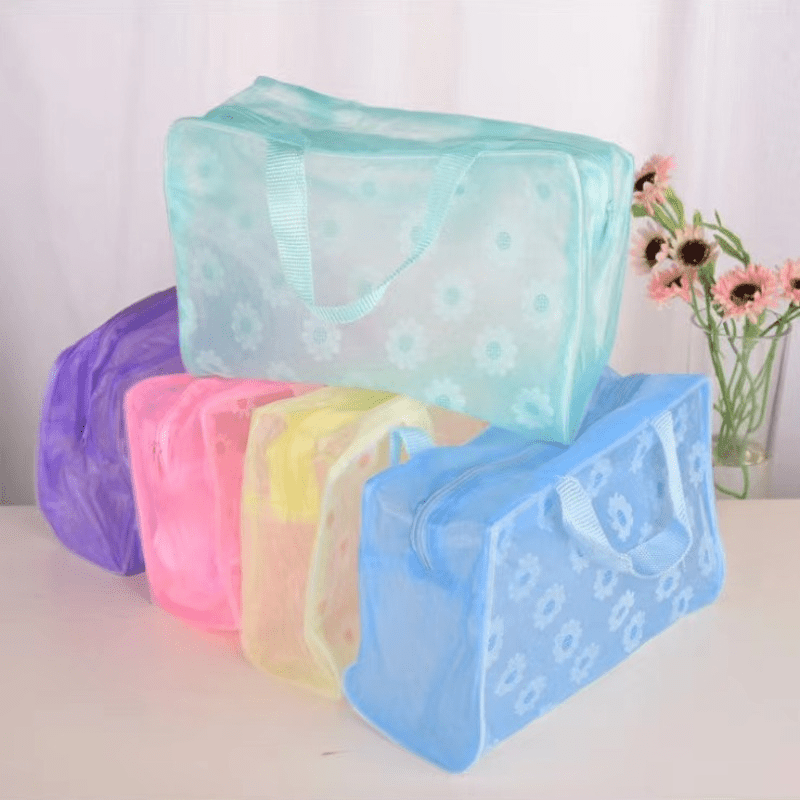 5pcs Flower Pattern Makeup Bag Plastic Handheld Cosmetic Bag